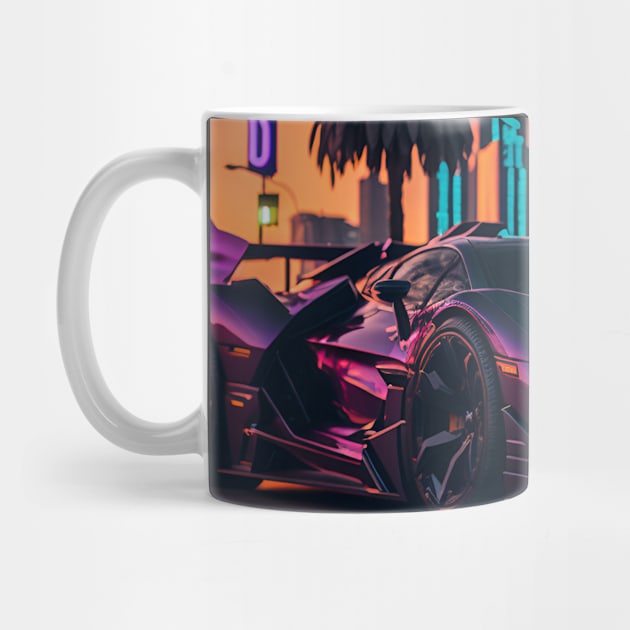 Dark Neon Sports Car in Beach Neon City by star trek fanart and more